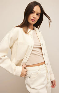 Z SUPPLY ALL DAY CROPPED DENIM JACKET - OFF WHITE