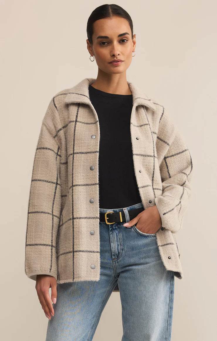 Z SUPPLY BRONX PLAID SWEATER KNIT JACKET - FROST