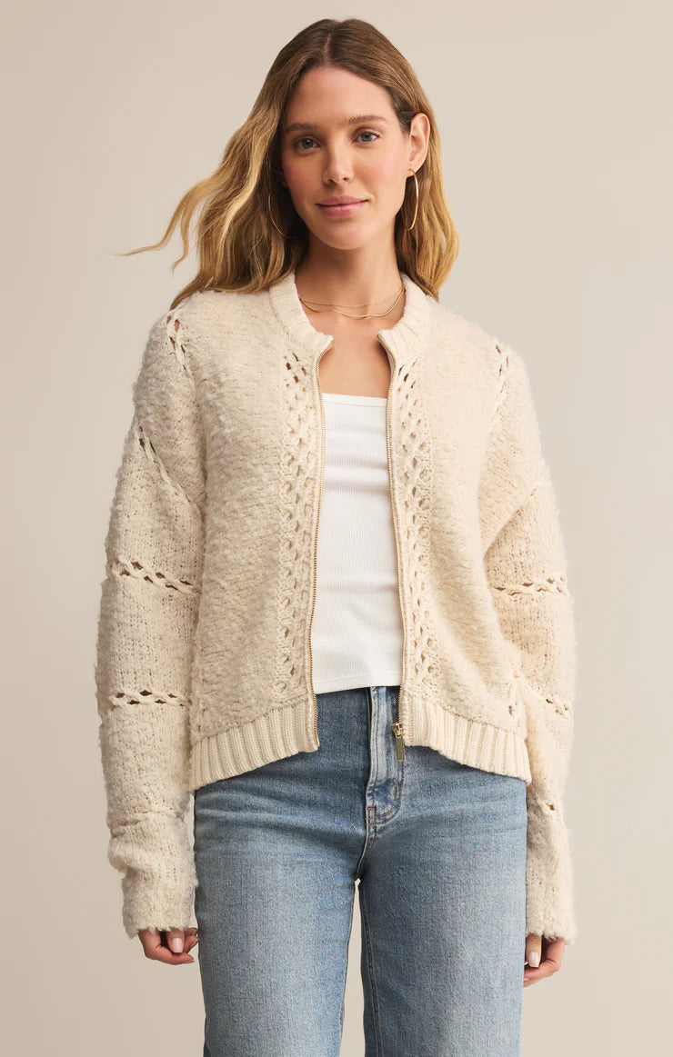 Z SUPPLY SUNDANCE ZIP-UP SWEATER JACKET - CRYSTAL
