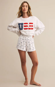 Z SUPPLY OVERSIZED USA SWEATSHIRT - WHITE
