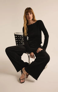 Z SUPPLY VERONICA PLEATED BOAT NECK TOP - BLACK