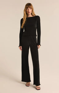 Z SUPPLY VERONICA PLEATED BOAT NECK TOP - BLACK