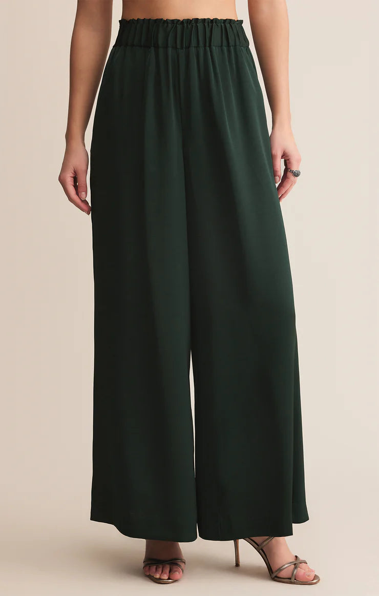 Z SUPPLY ISOLDE WIDE LEG SATIN PANT - GARLAND GREEN
