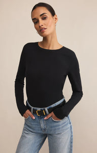 Z SUPPLY MODERN SLUB LONG SLEEVE TOP - BLACK