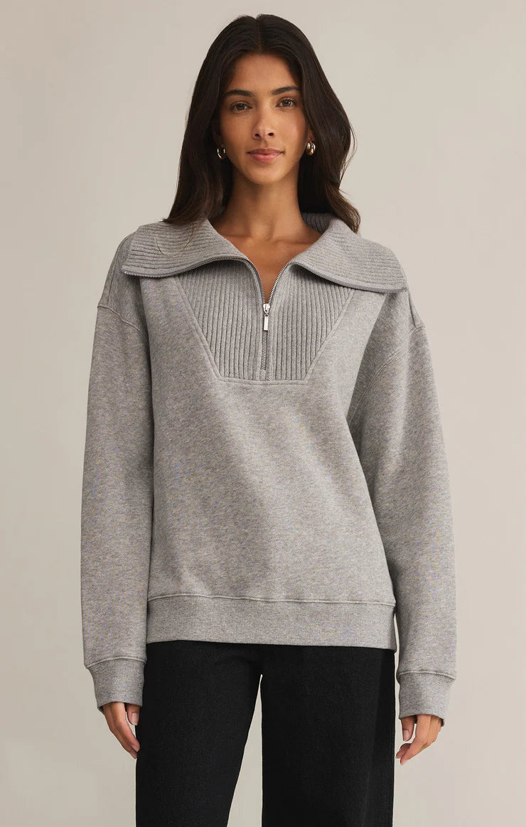 Z SUPPLY SONATA FLEECE HALF ZIP SWEATSHIRT - CLASSIC HEATHER GREY