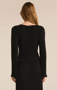 Z SUPPLY VERONICA PLEATED BOAT NECK TOP - BLACK