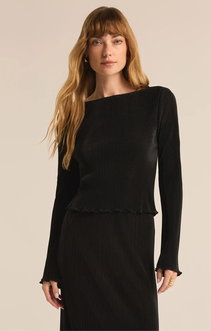 Z SUPPLY VERONICA PLEATED BOAT NECK TOP - BLACK