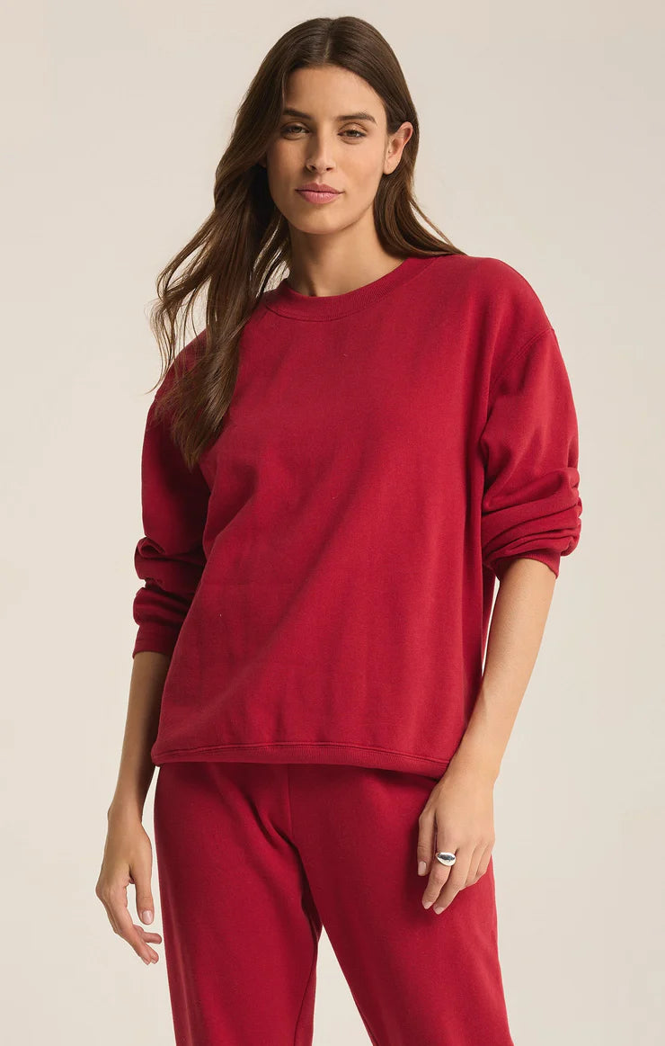 Z SUPPLY CLASSIC BOYFRIEND FLEECE SWEATSHIRT - HAUTE RED