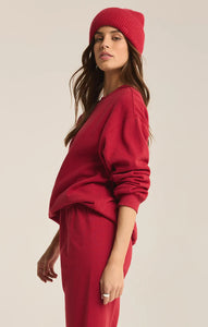 Z SUPPLY CLASSIC BOYFRIEND FLEECE SWEATSHIRT - HAUTE RED