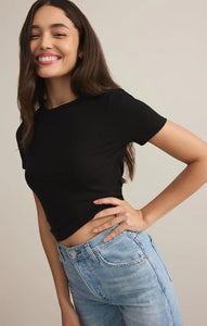 Z SUPPLY SECOND SKIN CROPPED TEE - BLACK