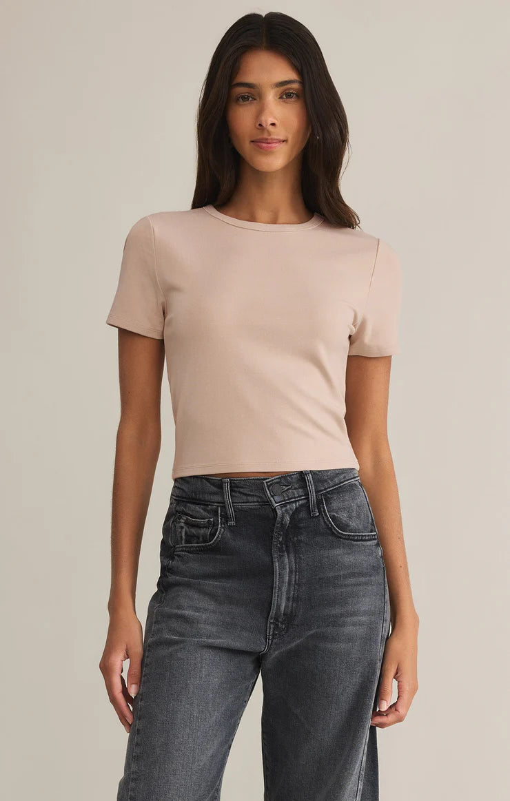 Z SUPPLY SECOND SKIN CROPPED TEE - PARCHMENT