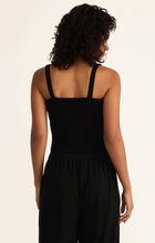 Load image into Gallery viewer, Z SUPPLY AMELIE SMOCKED LINEN CROP TOP - BLACK

