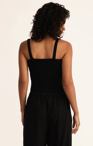 Z SUPPLY AMELIE SMOCKED LINEN CROP TOP - BLACK