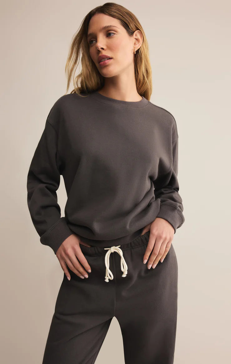 Z SUPPLY CLASSIC BOYFRIEND SWEATSHIRT - WASHED BLACK