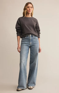 Z SUPPLY CLASSIC BOYFRIEND SWEATSHIRT - WASHED BLACK