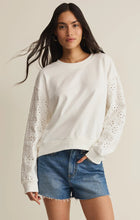 Load image into Gallery viewer, Z SUPPLY MOSAIC KNIT EYELET SWEATSHIRT - WHITE

