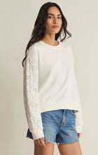Load image into Gallery viewer, Z SUPPLY MOSAIC KNIT EYELET SWEATSHIRT - WHITE
