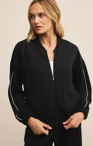 Z SUPPLY ON TRACK OVERSIZED JERSEY JACKET - BLACK