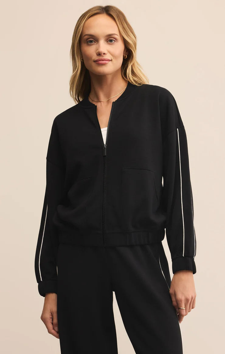 Z SUPPLY ON TRACK OVERSIZED JERSEY JACKET - BLACK