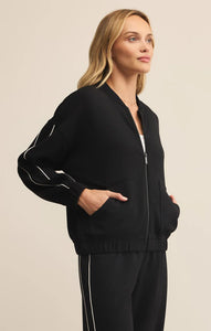 Z SUPPLY ON TRACK OVERSIZED JERSEY JACKET - BLACK