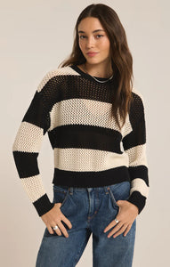 Z SUPPLY BROADBEACH STRIPE CROPPED SWEATER - BLACK