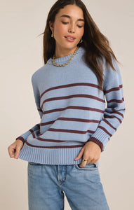 Z SUPPLY BOYFRIEND STRIPE SWEATER - LIGHT DENIM