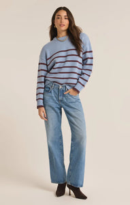 Z SUPPLY BOYFRIEND STRIPE SWEATER - LIGHT DENIM