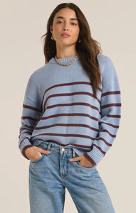 Z SUPPLY BOYFRIEND STRIPE SWEATER - LIGHT DENIM