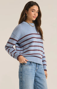 Z SUPPLY BOYFRIEND STRIPE SWEATER - LIGHT DENIM