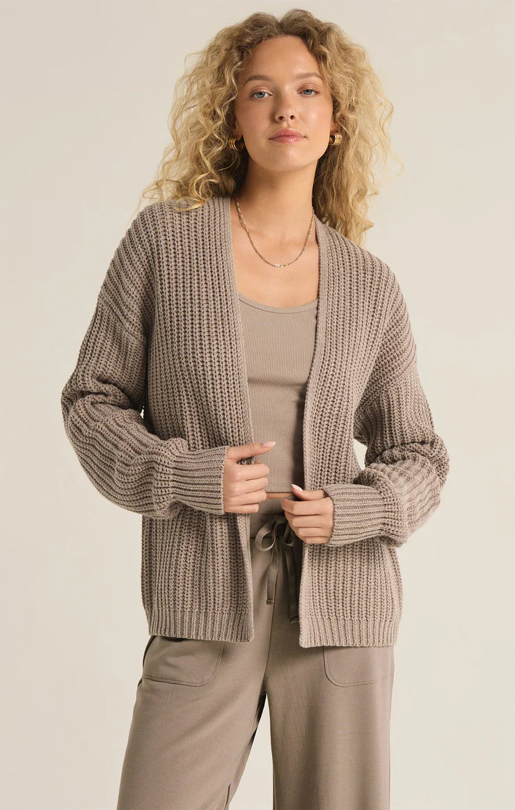 Z SUPPLY SUTTON RIB CARDIGAN - HEATHER TAUPE