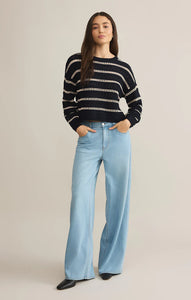 Z SUPPLY ESTERO STRIPE CROPPED SWEATER - ECLIPSE