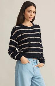 Z SUPPLY ESTERO STRIPE CROPPED SWEATER - ECLIPSE