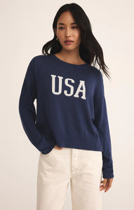 Z SUPPLY SIENNA USA SWEATER - YACHT BLUE