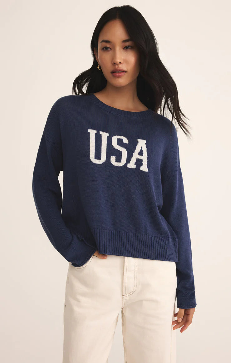Z SUPPLY SIENNA USA SWEATER - YACHT BLUE