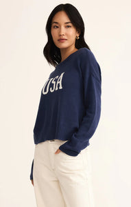 Z SUPPLY SIENNA USA SWEATER - YACHT BLUE