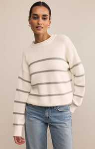 Z SUPPLY BOYFRIEND STRIPED COTTON SWEATER - WHITE