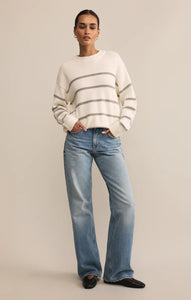 Z SUPPLY BOYFRIEND STRIPED COTTON SWEATER - WHITE