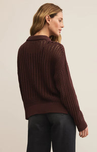 Z SUPPLY LOOKING GLASS CROCHET POLO SWEATER - SANDALWOOD
