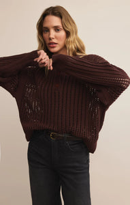 Z SUPPLY LOOKING GLASS CROCHET POLO SWEATER - SANDALWOOD