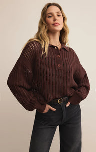 Z SUPPLY LOOKING GLASS CROCHET POLO SWEATER - SANDALWOOD