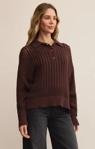 Z SUPPLY LOOKING GLASS CROCHET POLO SWEATER - SANDALWOOD