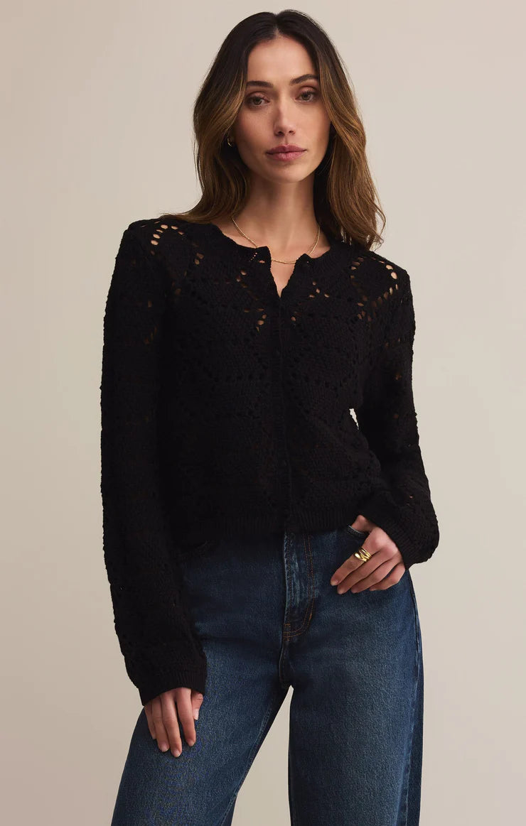 Z SUPPLY ROSALYN DIAMOND SWEATER CARDIGAN - BLACK