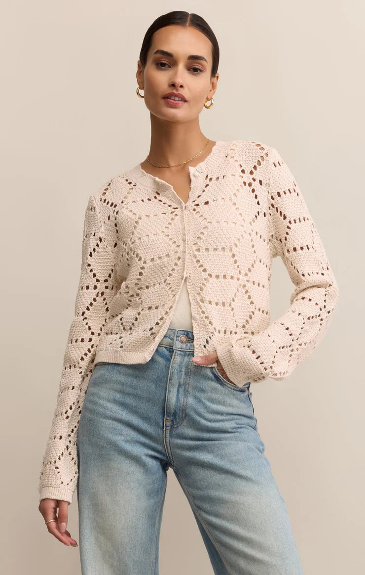 Z SUPPLY ROSALYN DIAMOND SWEATER CARDIGAN - CRYSTAL