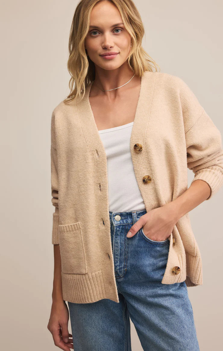 Z SUPPLY THEO V-NECK CARDIGAN - CHAMPAGNE HEATHER
