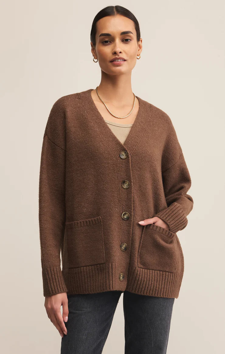 Z SUPPLY THEO V-NECK CARDIGAN - SUEDE