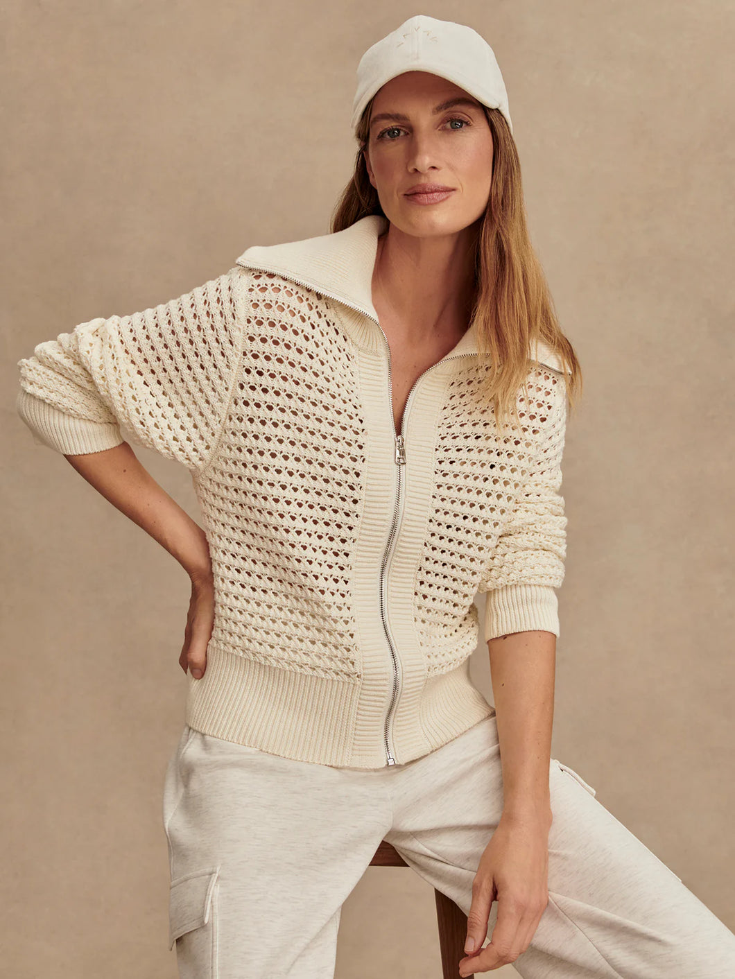 VARLEY ELOISE ZIP-THROUGH KNIT - EGRET