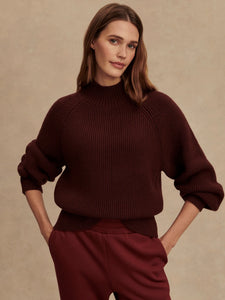 VARLEY MARTINA HIGH-NECK RIB KNIT - DECADENT CHOCOLATE
