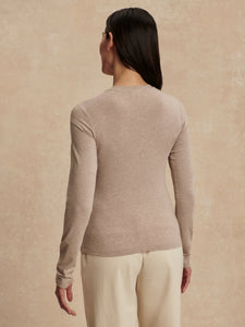 VARLEY EDNA LONG SLEEVE FITTED TEE - TAUPE MARL