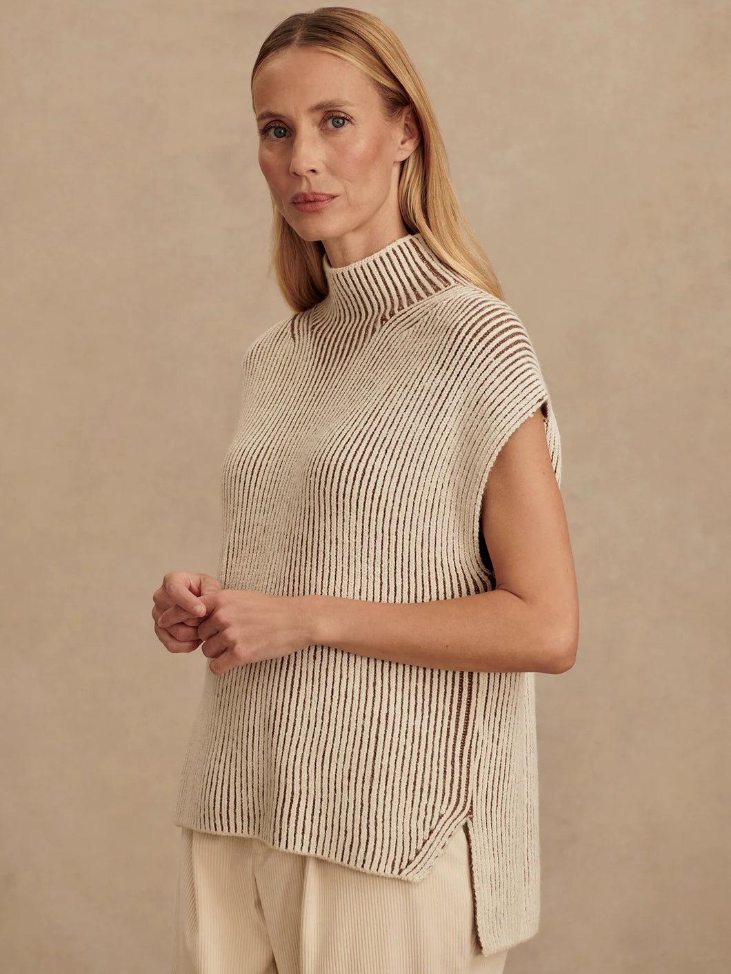 VARLEY LAUREN PLATED KNIT TANK - COCOA DUST