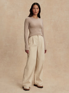 VARLEY EDNA LONG SLEEVE FITTED TEE - TAUPE MARL